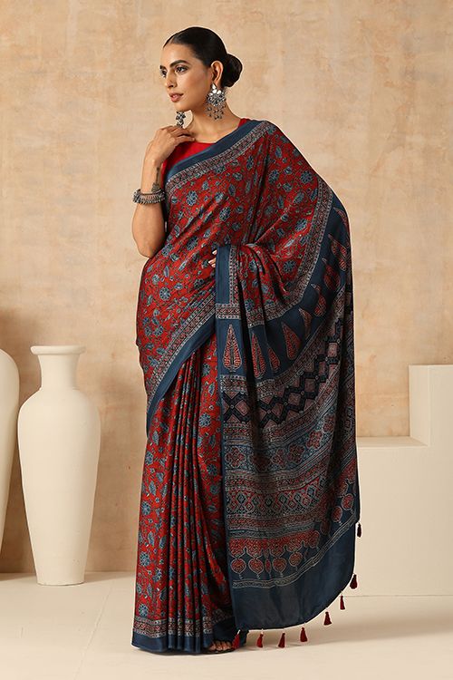 Premium Ajrakh Modal Silk Sarees 4243
