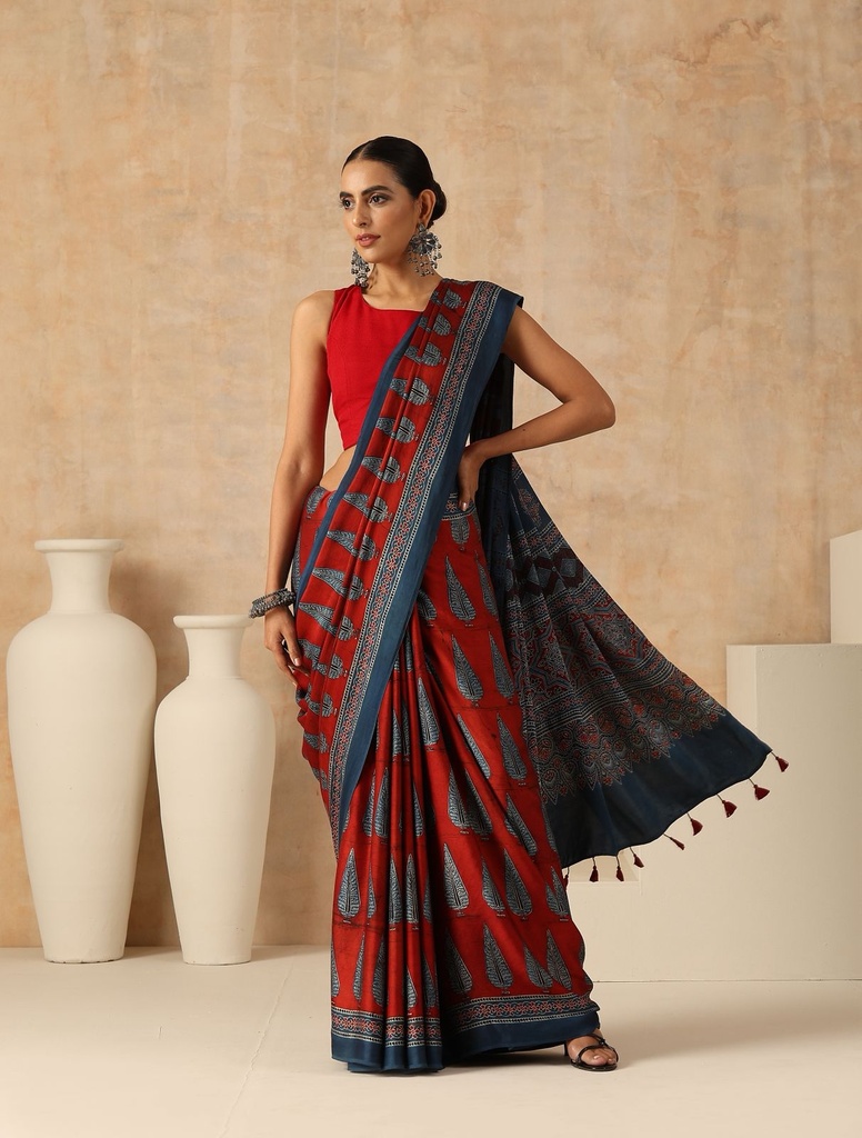 Premium Ajrakh Modal Silk Sarees 5028