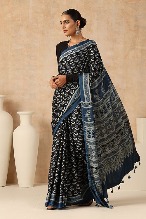 Premium Ajrakh Modal Silk Sarees 4243
