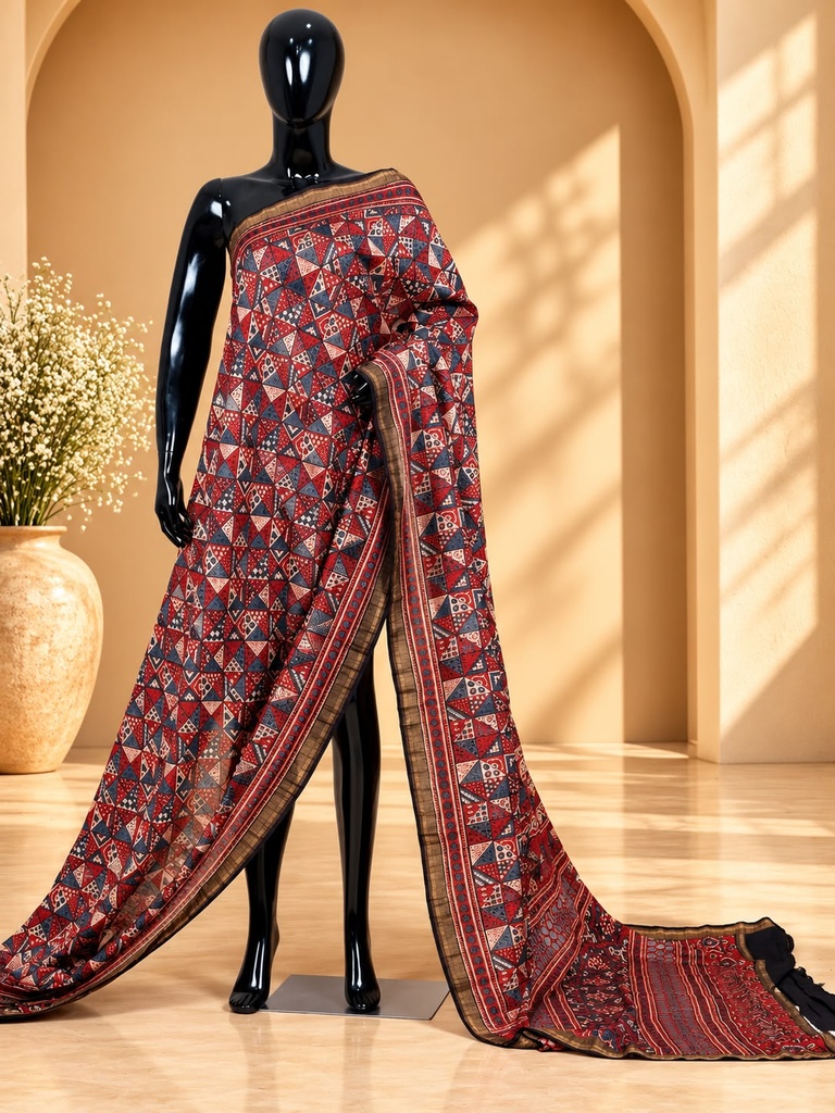 Ajrakh Chanderi Silk Sarees 5028