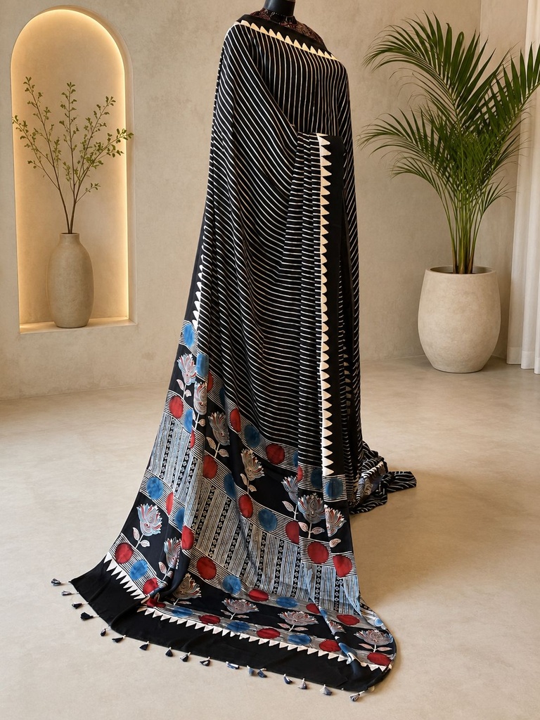 Ajrakh Modal Silk Sarees 4243