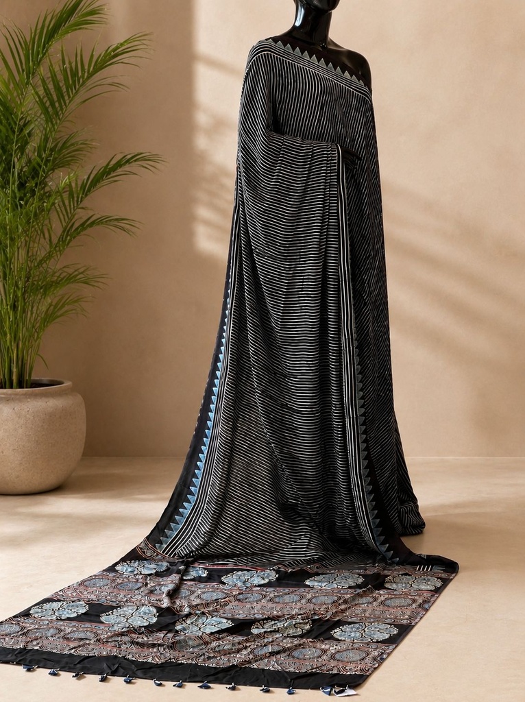 Ajrakh Modal Silk Sarees 4243