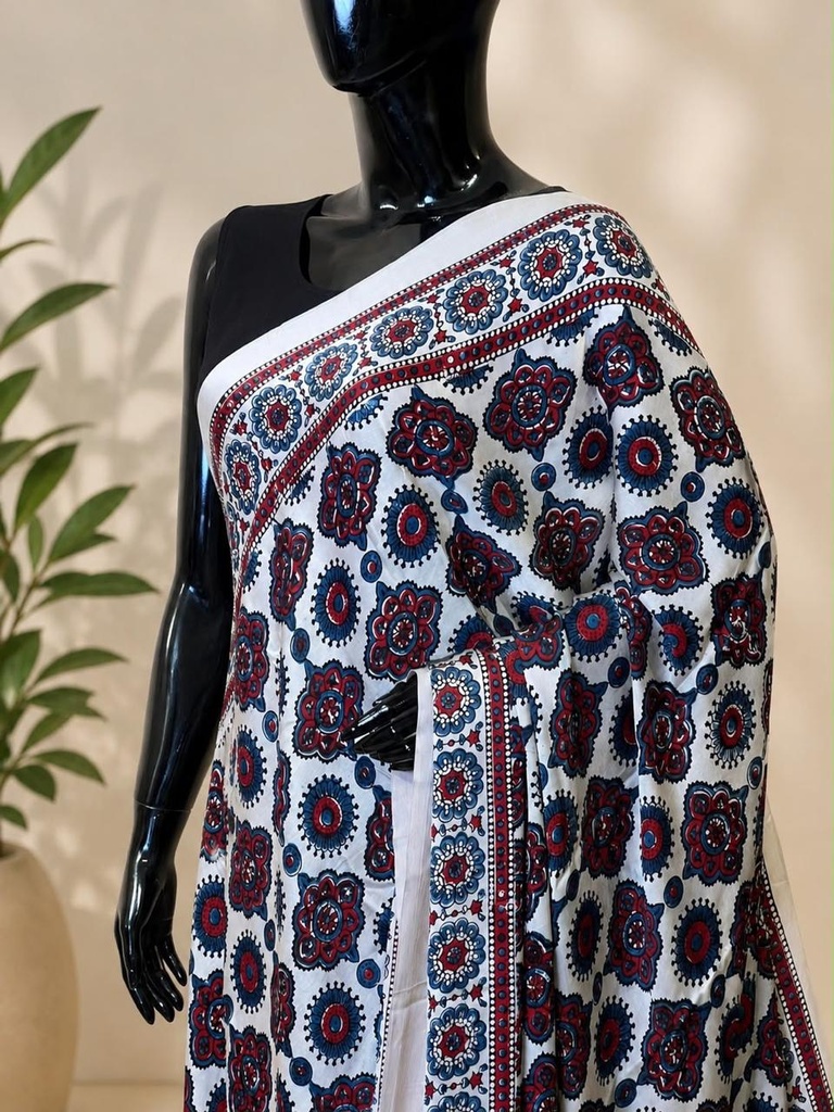 Ajrakh Modal Silk Sarees 4243