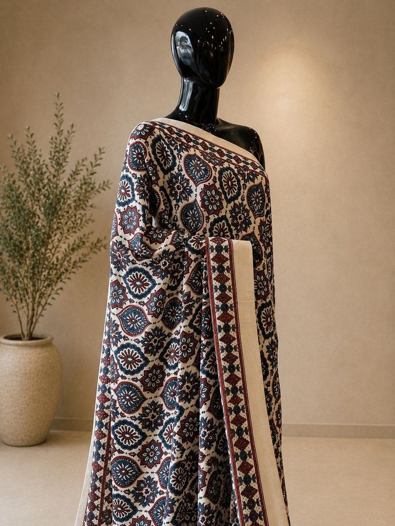 Ajrakh Modal Silk Sarees 4243