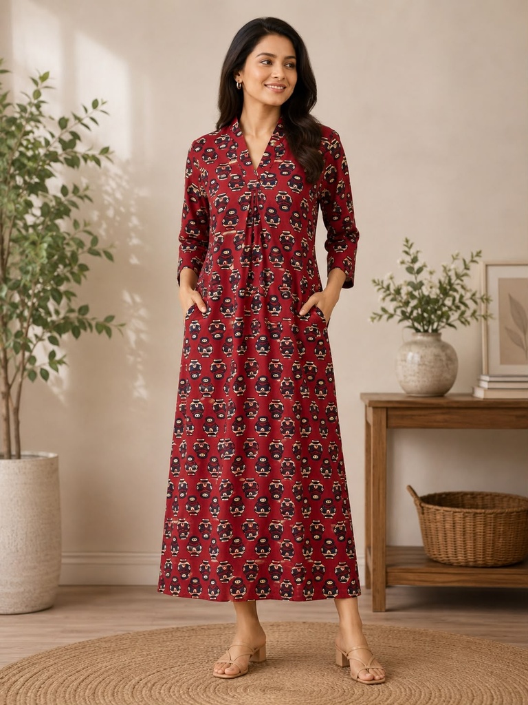  Ajrakh Modal Silk Aline Kurti 5053
