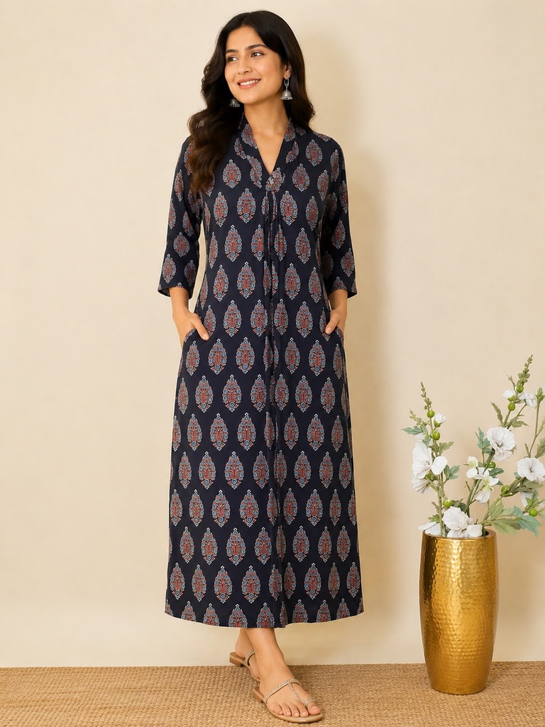  Ajrakh Modal Silk Aline Kurti 5053