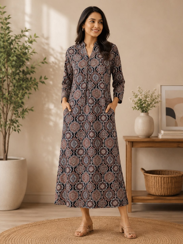 Ajrakh Modal Silk Aline Kurti 5053