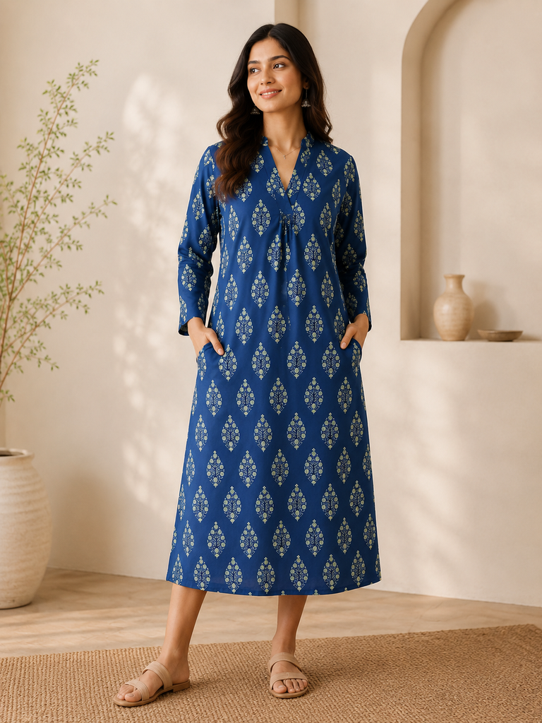 Ajrakh Modal Silk Aline Kurti 5053