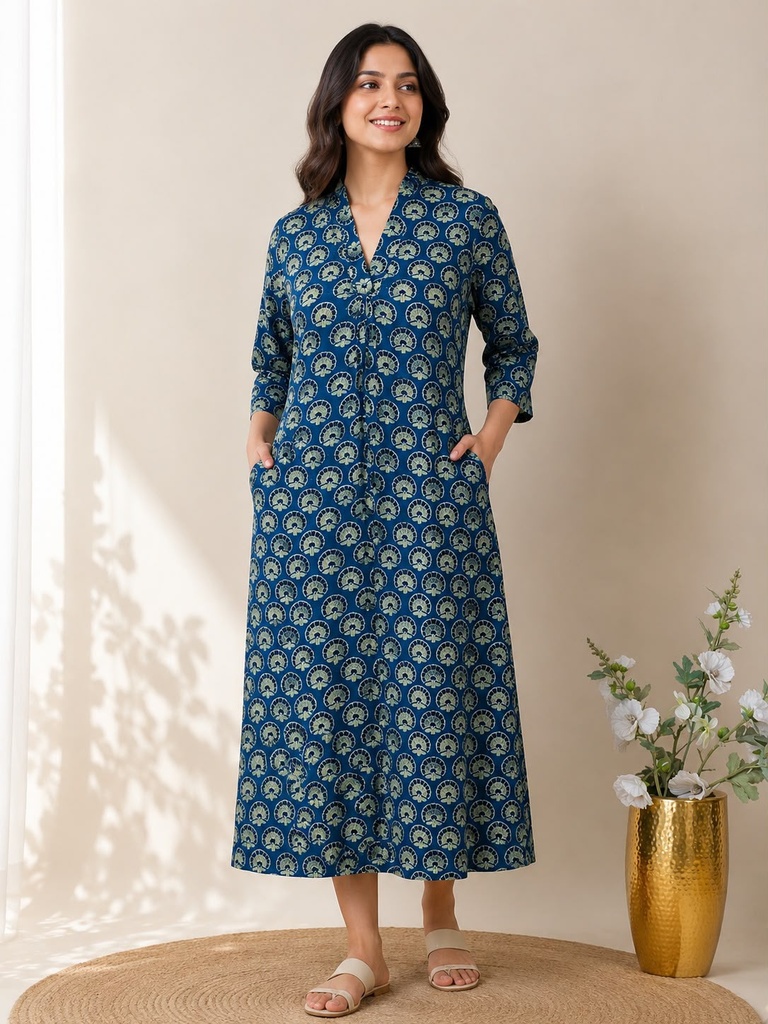 Ajrakh Modal Silk Aline Kurti 5053