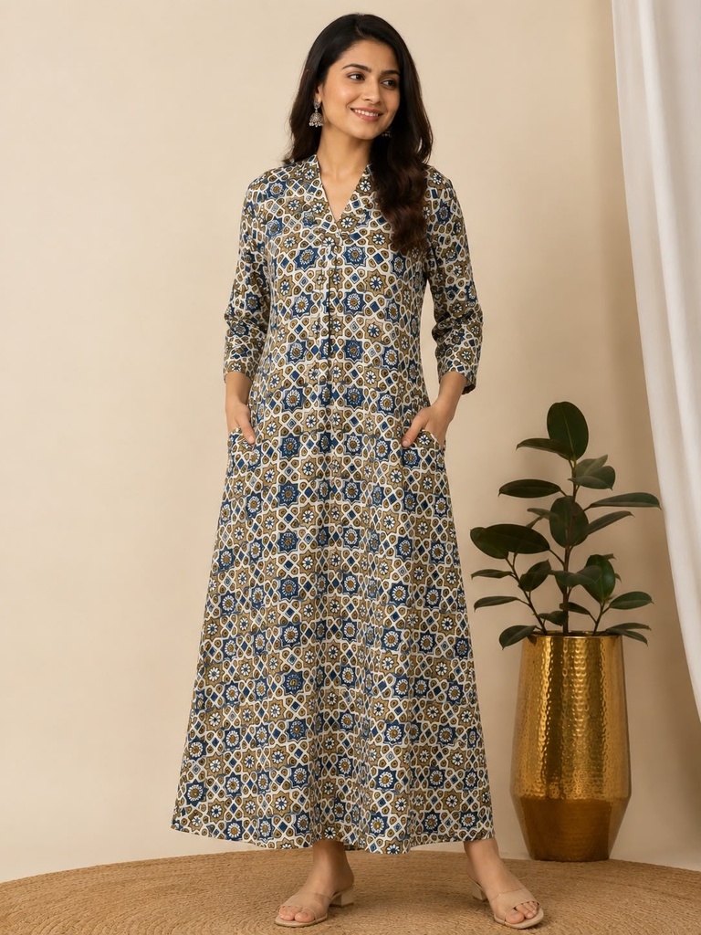 Ajrakh Modal Silk Aline Kurti 5053