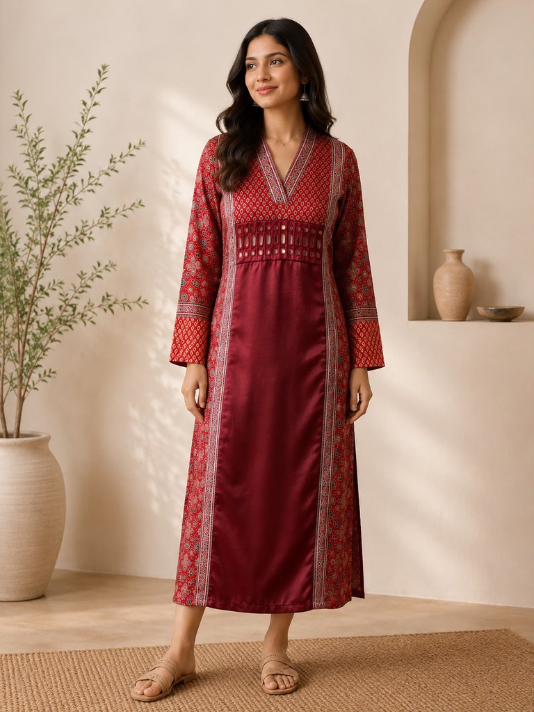 Ajrakh Mashru Silk Kurti 5053