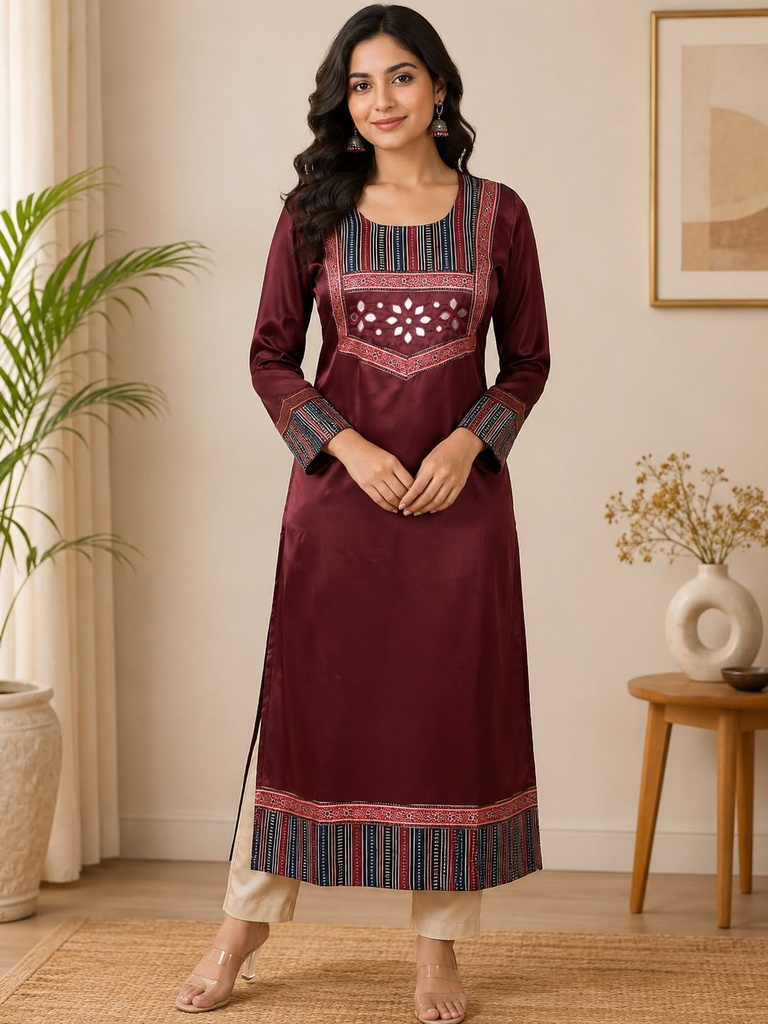 Ajrakh Mashru Silk Kurti 5053