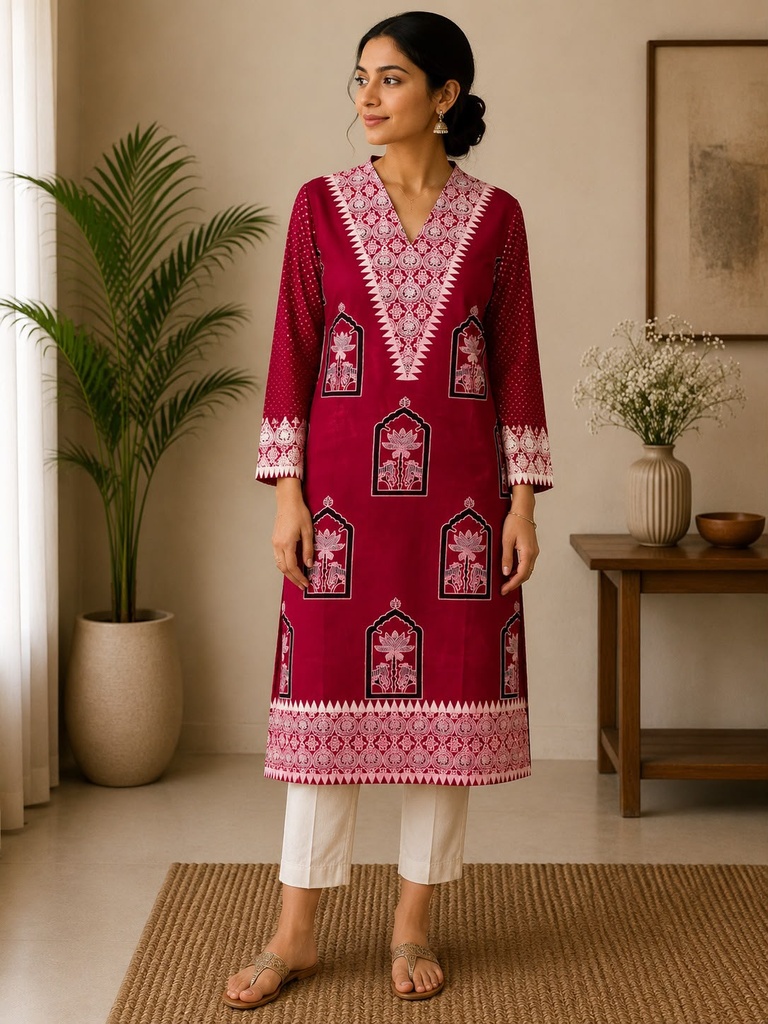 Ajrakh Mashru Silk Kurti 5053