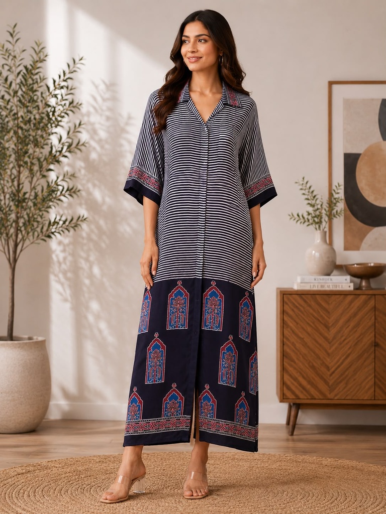 Ajrakh Modal Kaftan Style Dress 4803