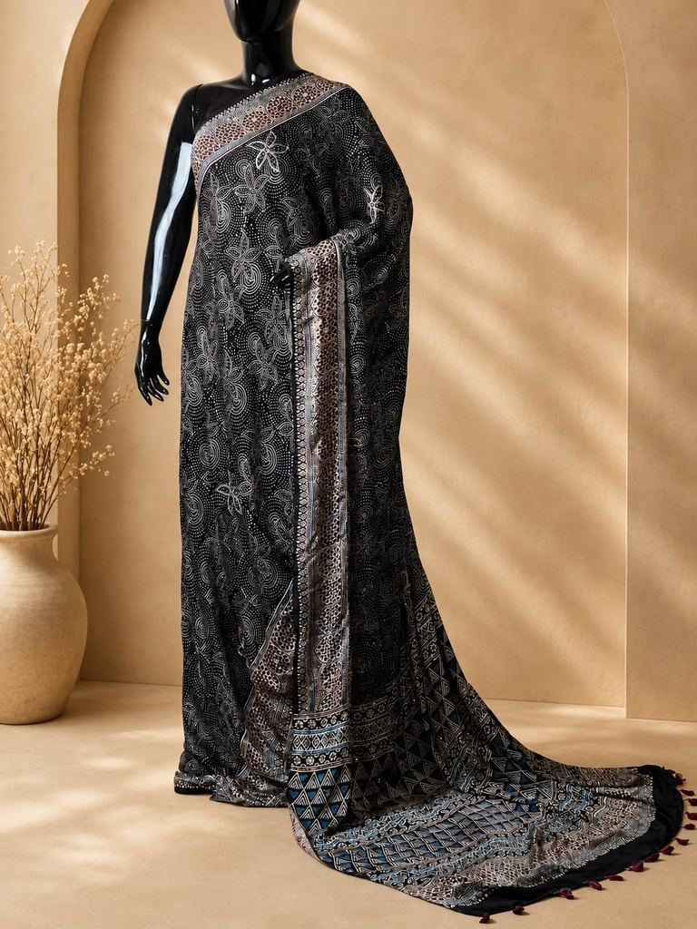 Premium Ajrakh Modal Silk Sarees 5036