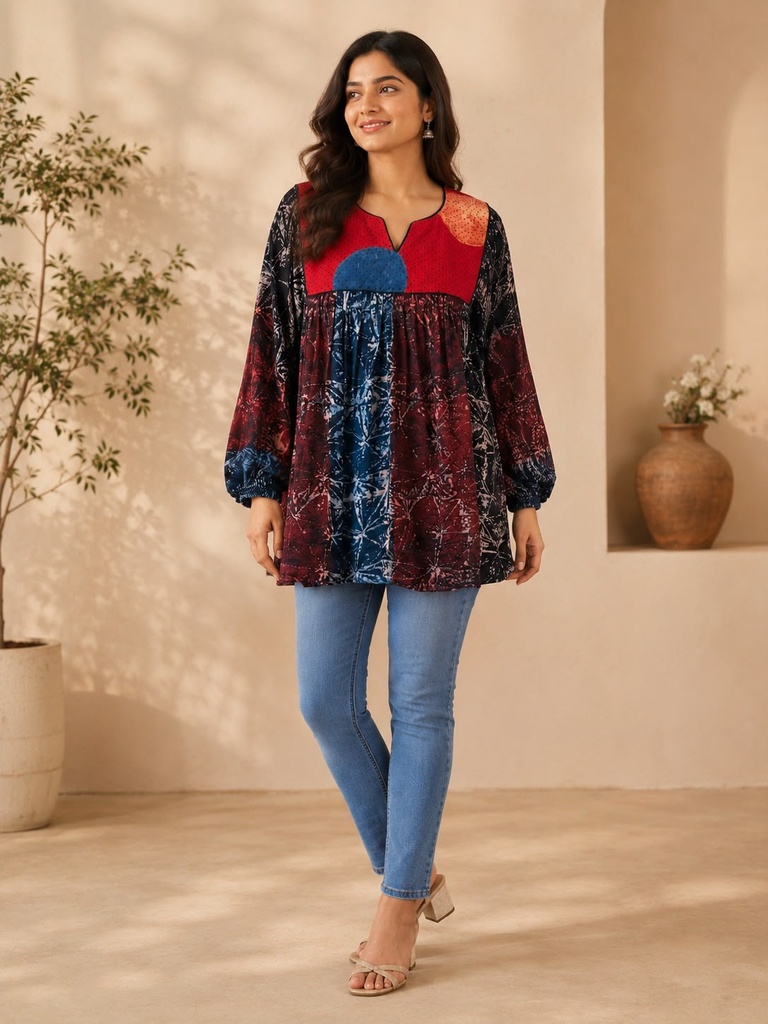 Ajrakh Modal Silk Peplum top 5058