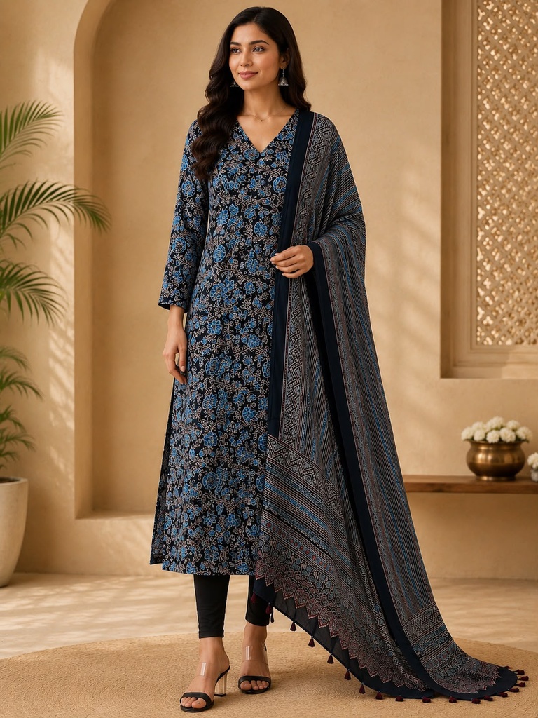 Ajrakh Modal Kurti Set 5012