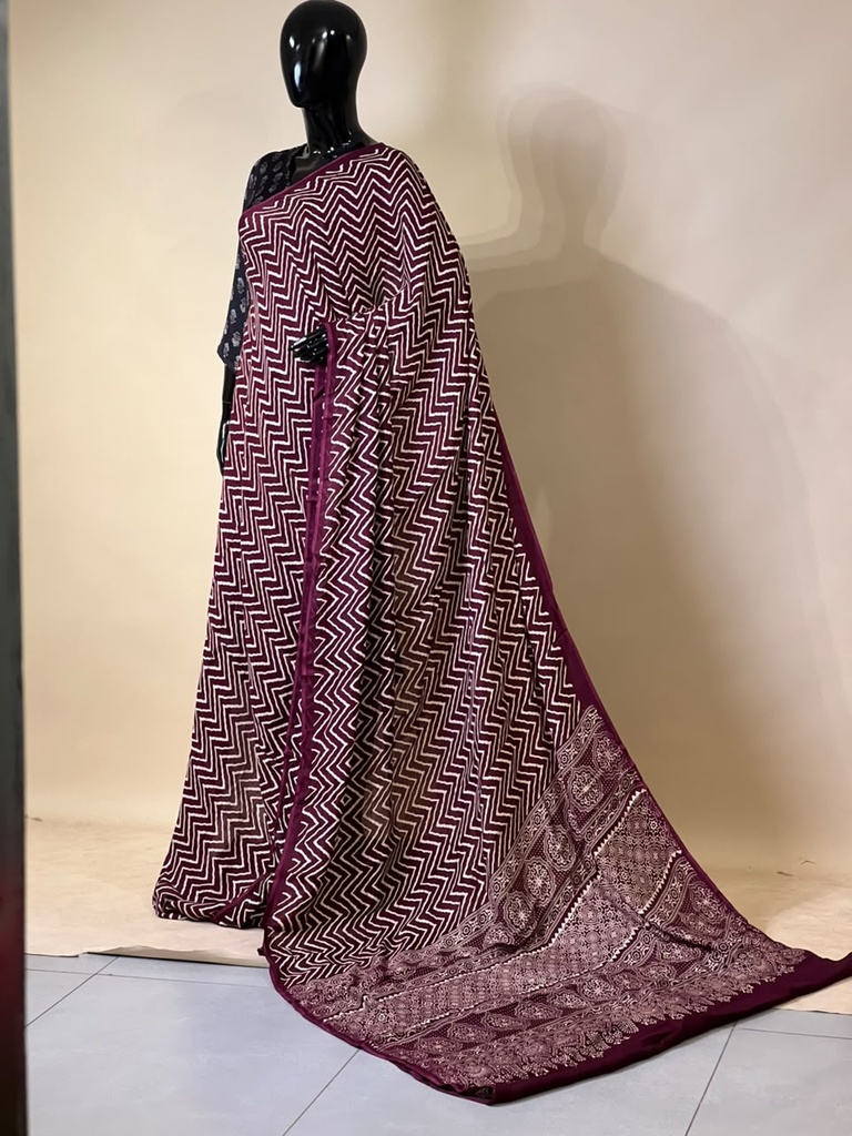 Ajrakh Semi Modal Silk Sarees 5018