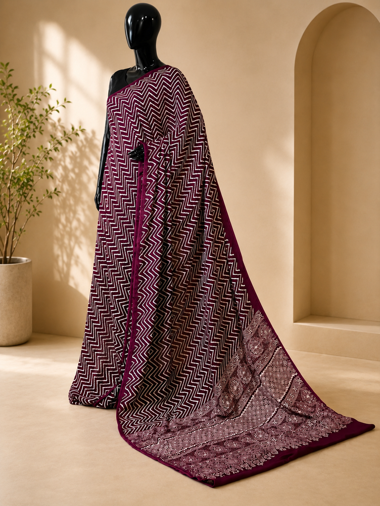 Ajrakh Semi Modal Silk Sarees 5018