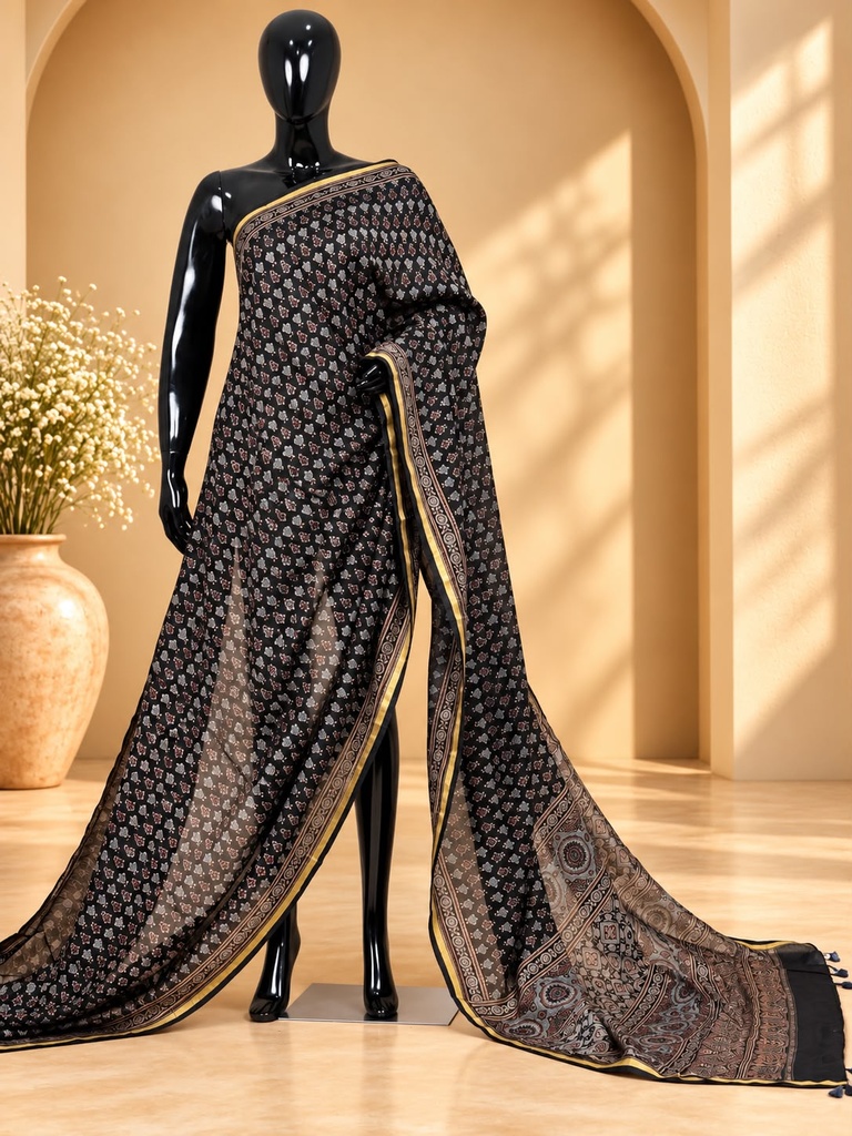 Ajrakh Chanderi Silk Sarees 5028