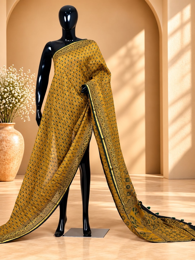 Ajrakh Chanderi Silk Sarees 5028