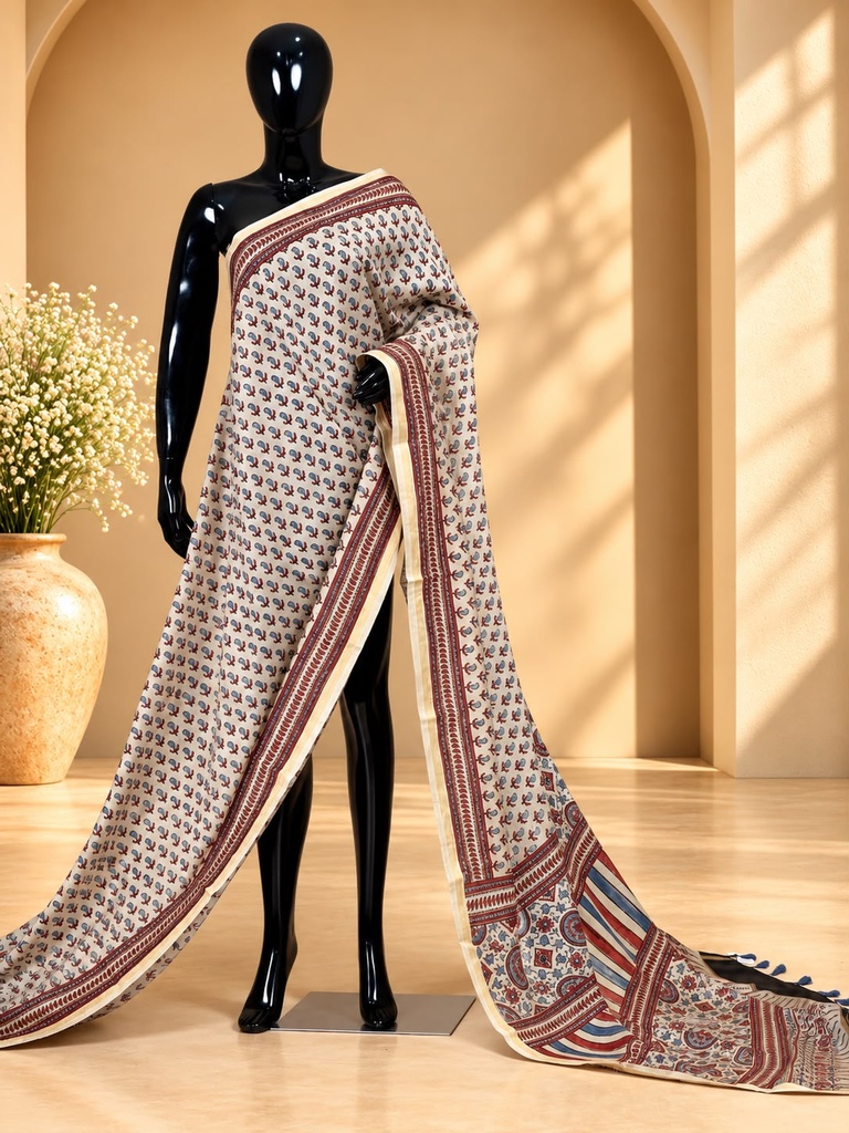 Ajrakh Chanderi Silk Sarees 5028