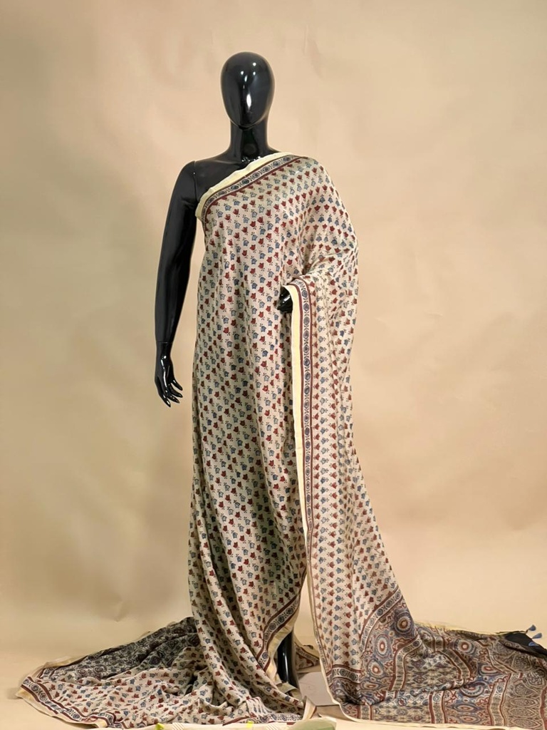 Ajrakh Chanderi Silk Sarees 5028