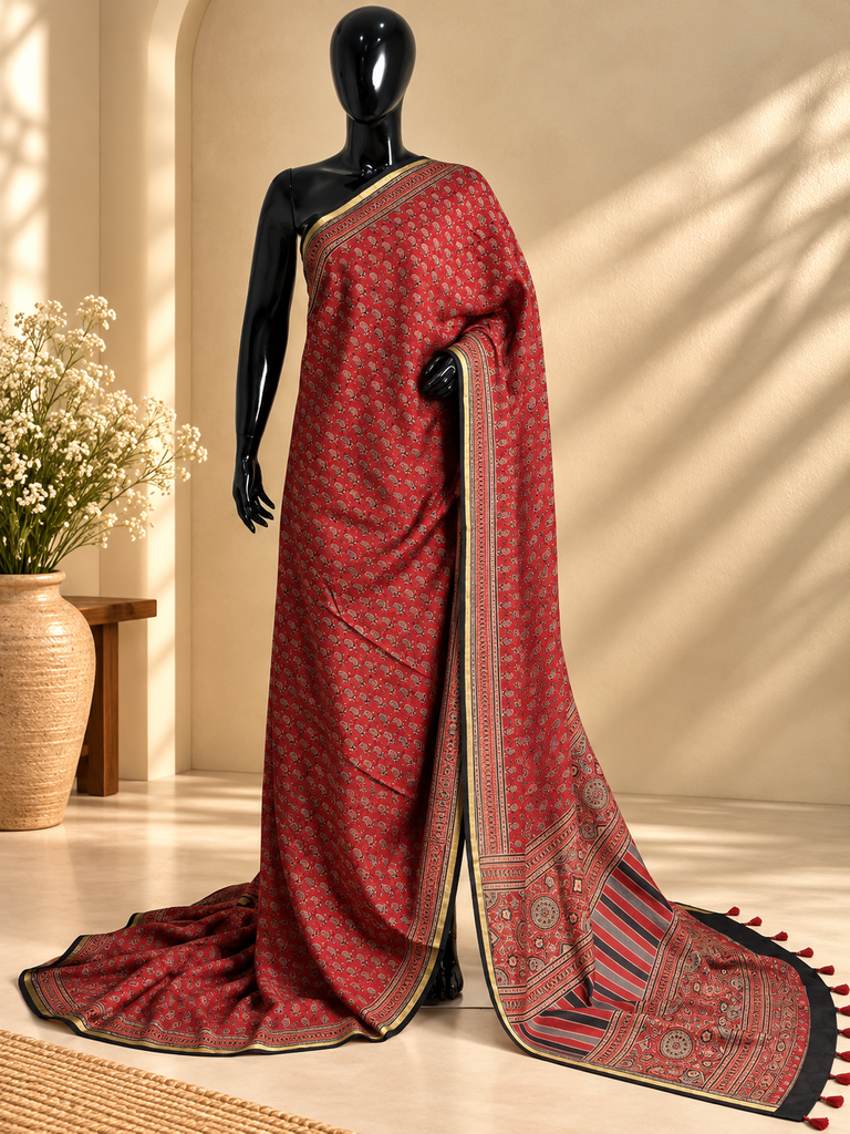 Ajrakh Chanderi Silk Sarees 5028
