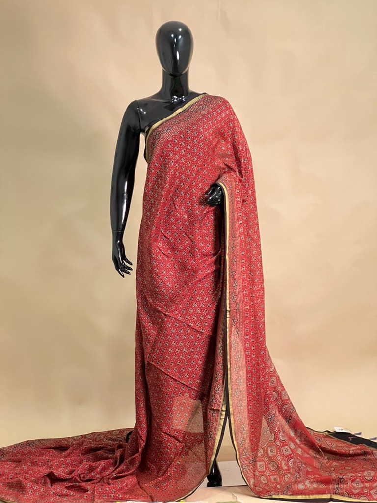 Ajrakh Chanderi Silk Sarees 5028