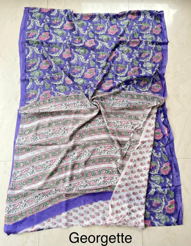 Block Printed Georgette Sarees 5014
