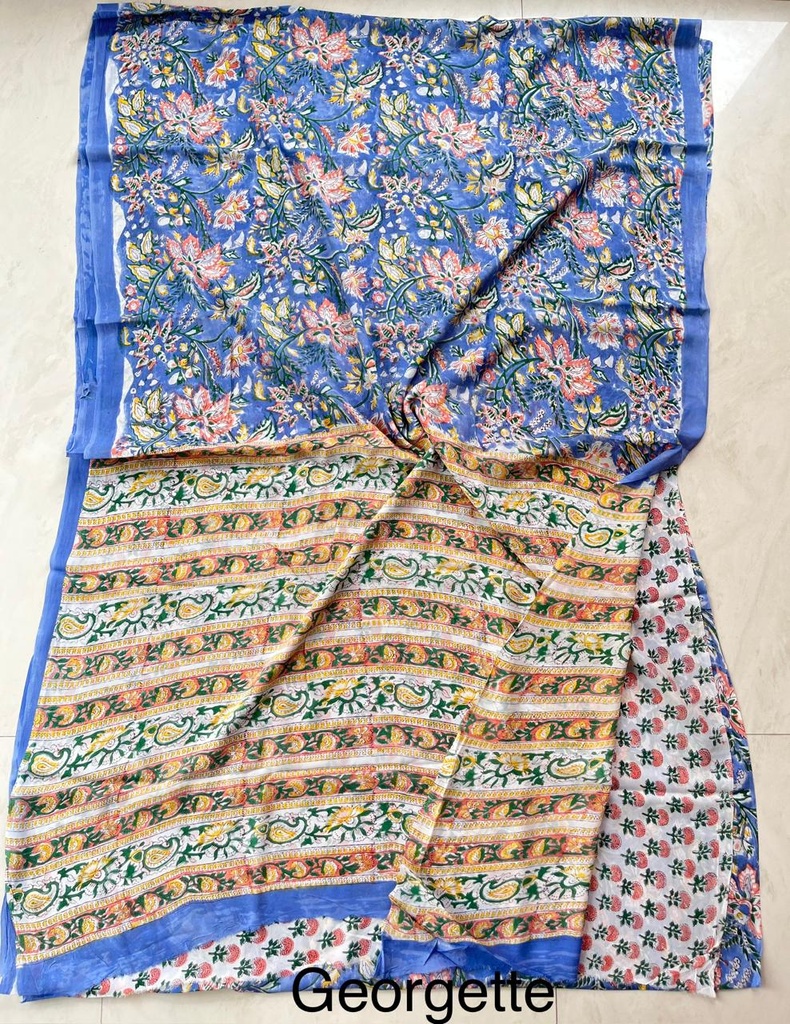 Block Printed Georgette Sarees 5014