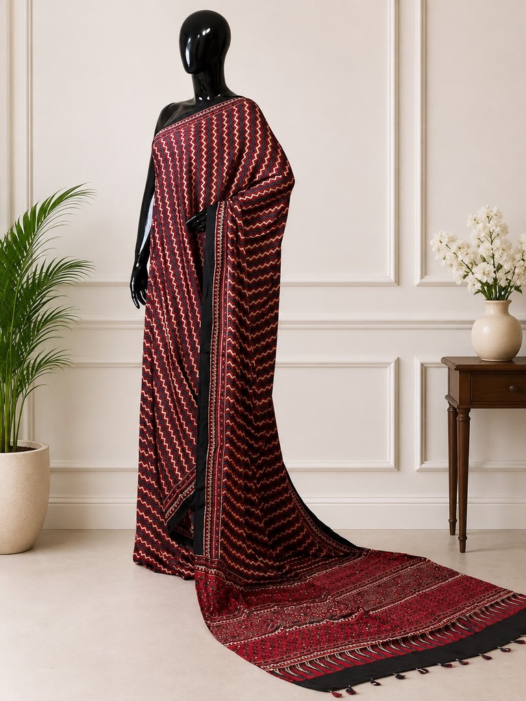 Handwork Ajrakh Modal Silk Sarees 5036