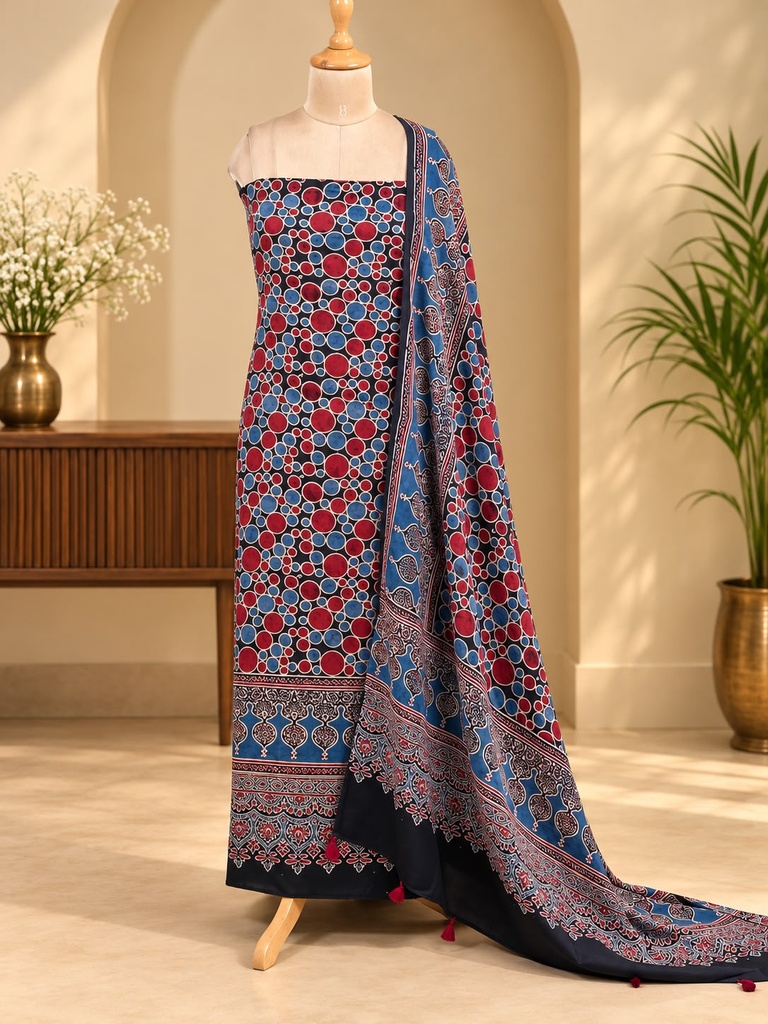  Ajrakh Modal Top and Dupatta Sets 5012