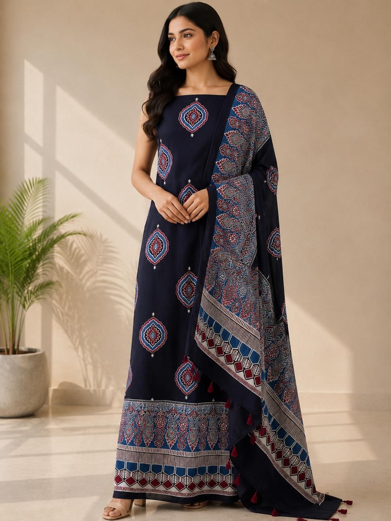  Ajrakh Modal Top and Dupatta Sets 5012
