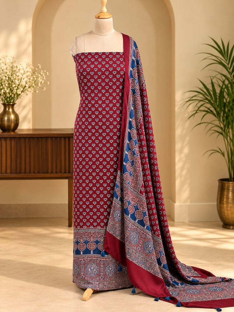  Ajrakh Modal Top and Dupatta Sets 5012