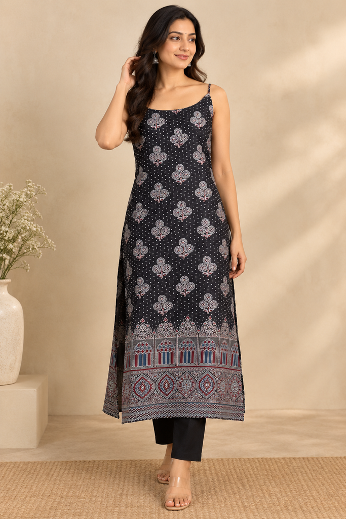 Ajrakh Mashru Silk Kurtis 5016