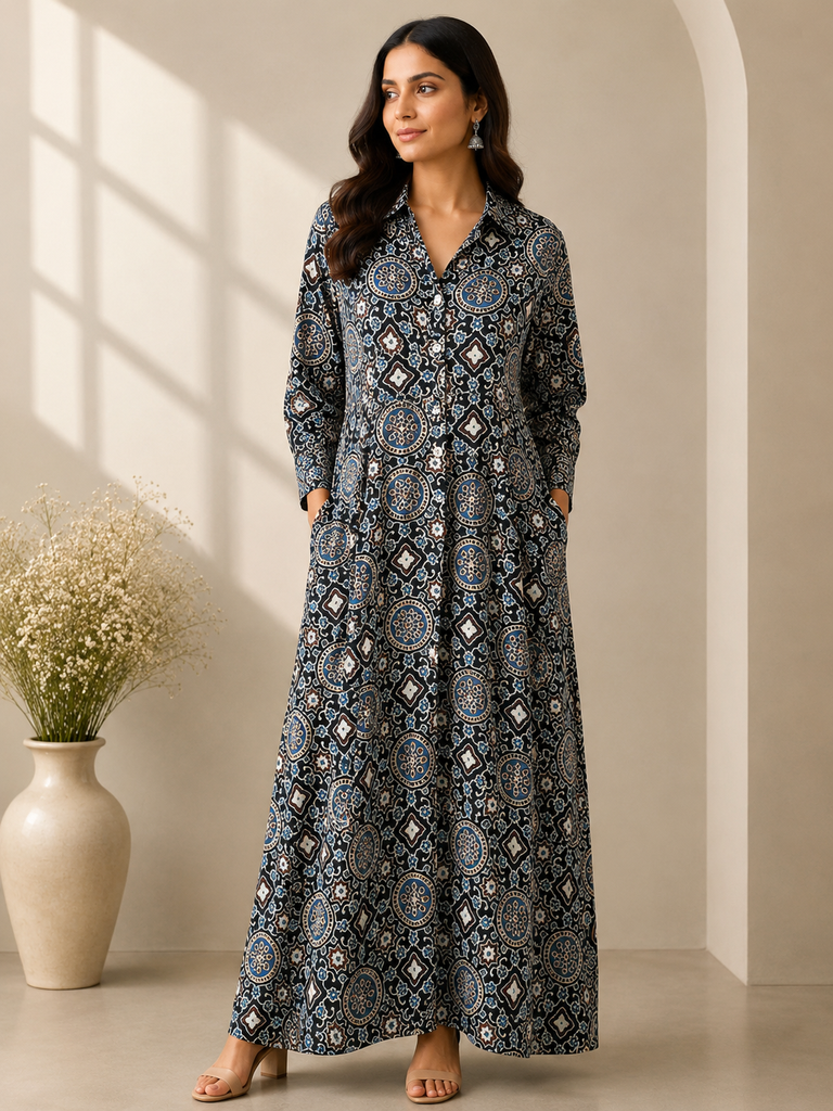 Ajrakh Modal Kaftan Style Dress 4803