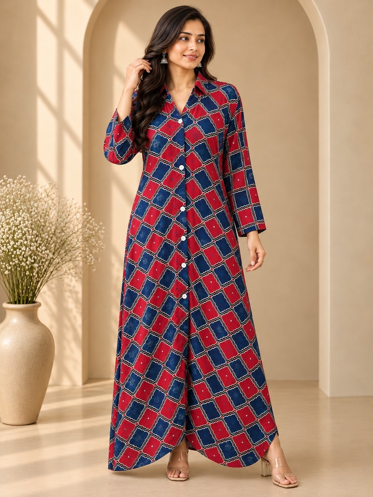 Ajrakh Modal Kaftan Style Dress 4803
