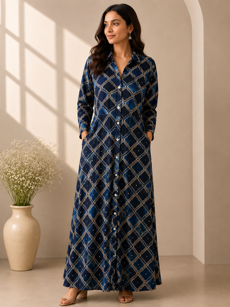 Ajrakh Modal Kaftan Style Dress 4803