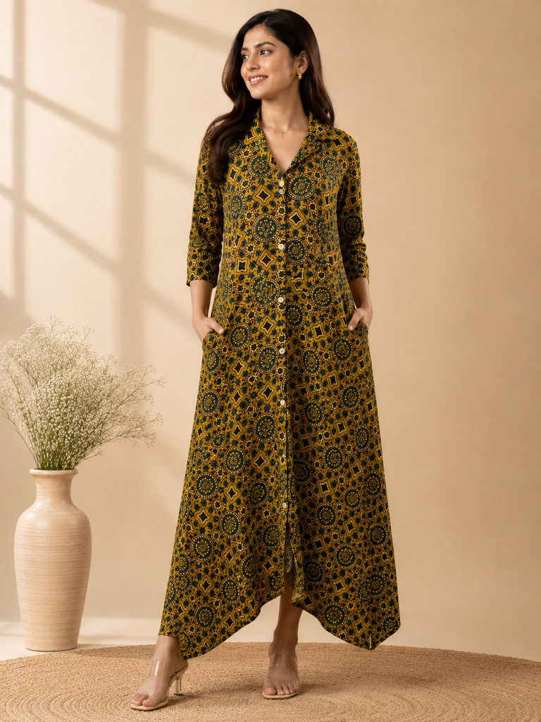 Ajrakh Modal Kaftan Style Dress 4803
