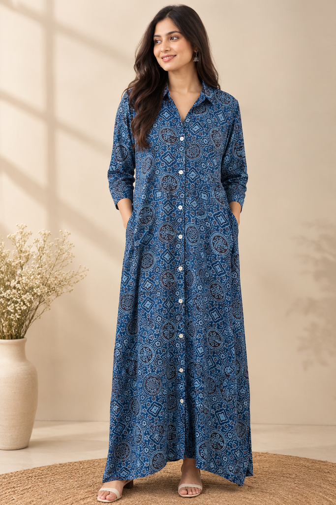Ajrakh Modal Kaftan Style Dress 4803