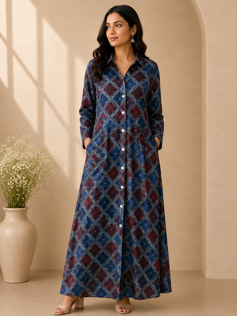 Ajrakh Modal Kaftan Style Dress 4803