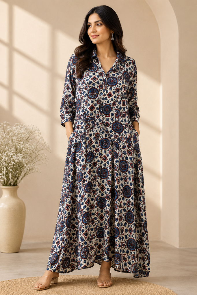 Ajrakh Modal Kaftan Style Dress 4803