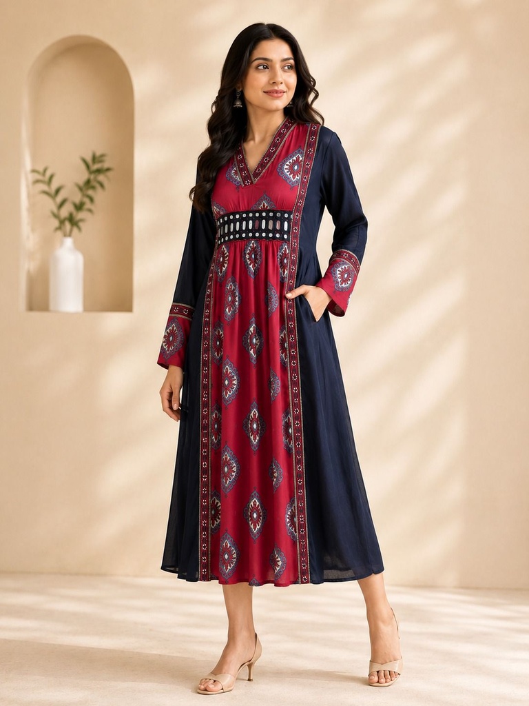 Ajrakh Modal Silk Aline Kurti 5053