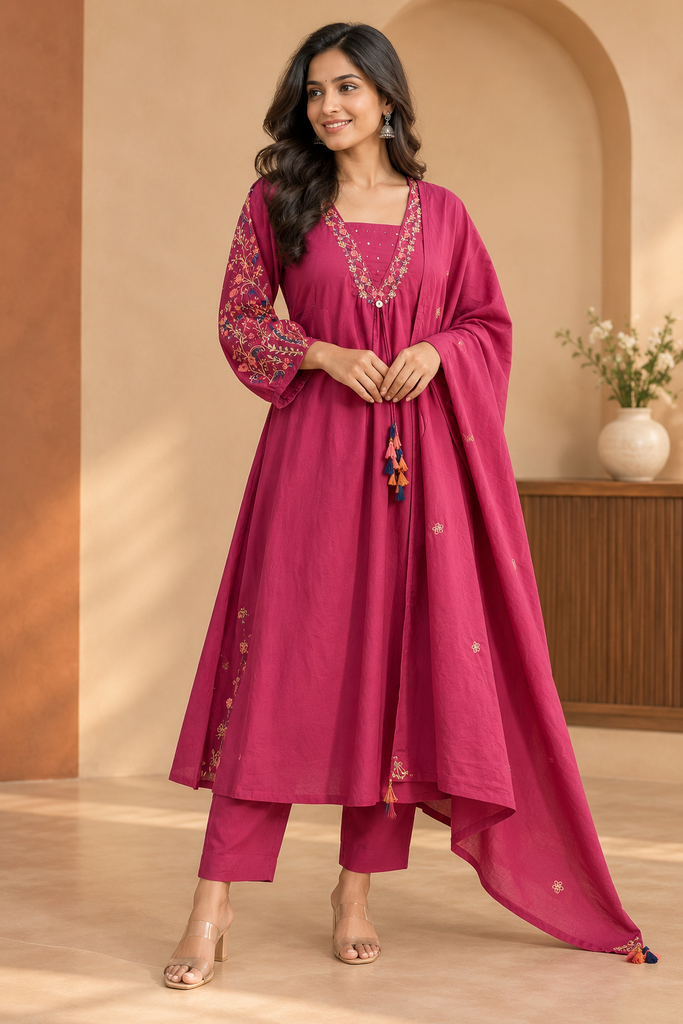 Premium Embroidered Cotton kurti sets 5043
