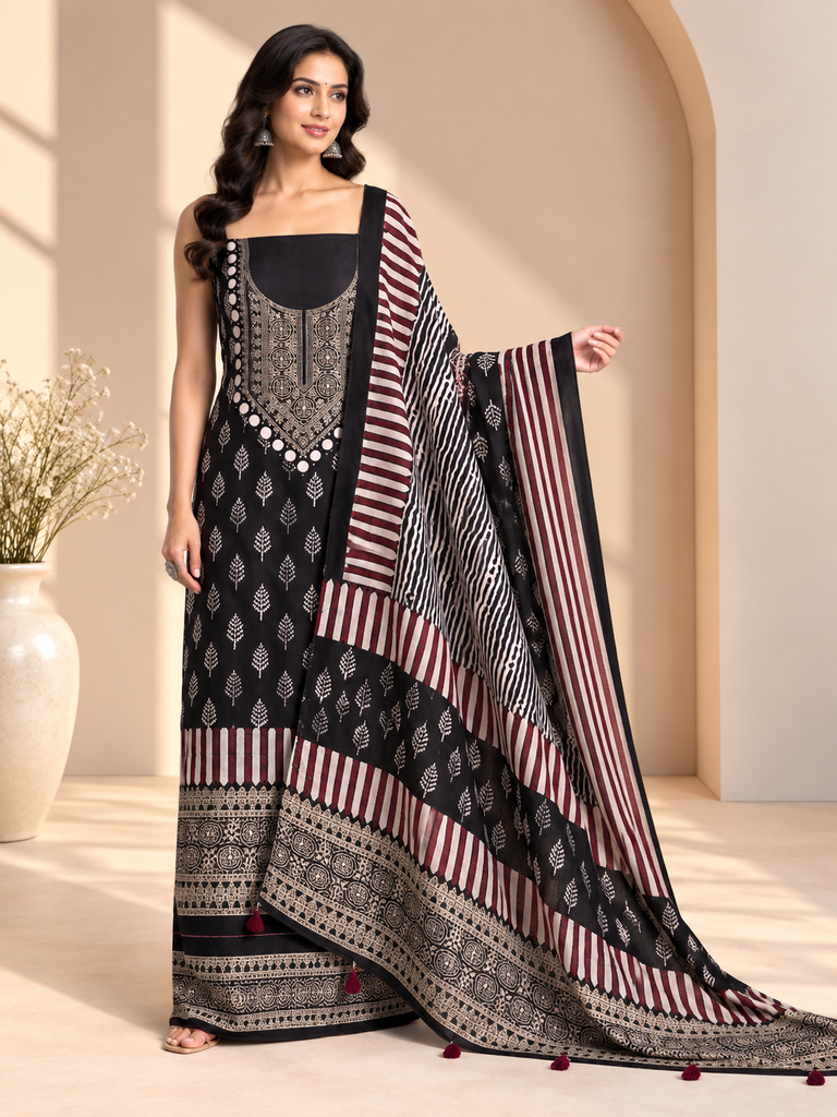 Ajrakh Dola Silk Suit Sets 5048