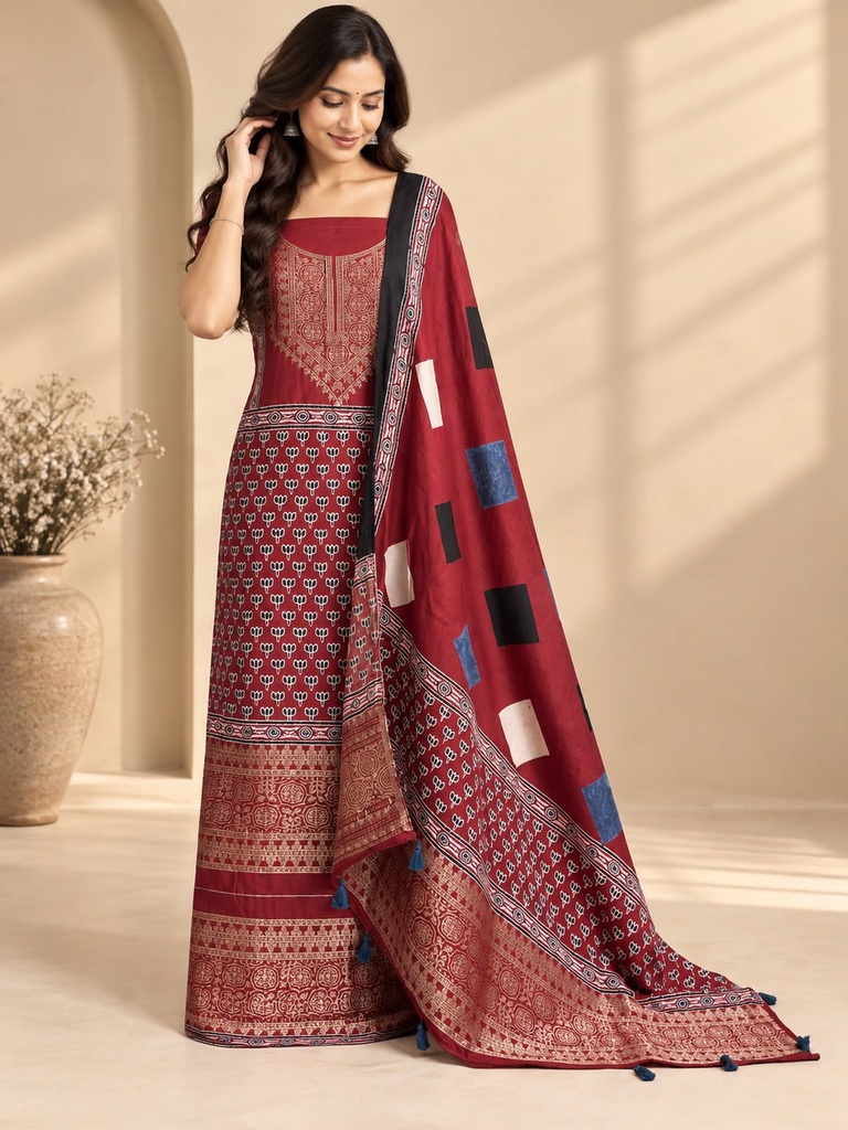 Ajrakh Dola Silk Suit Sets 5048