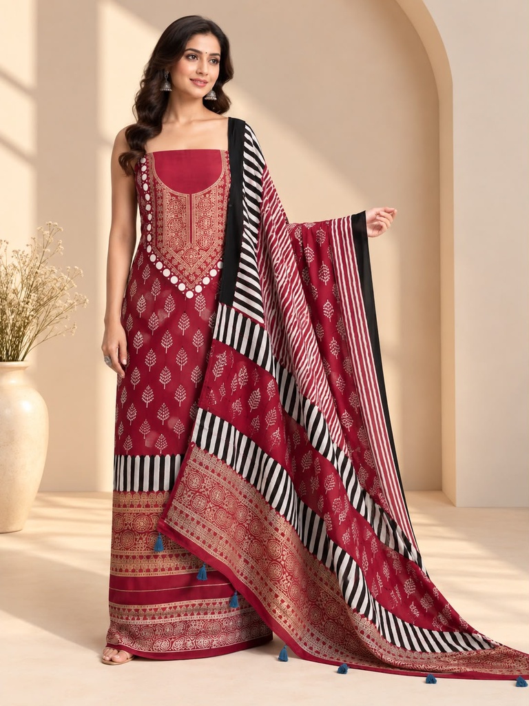 Ajrakh Dola Silk Suit Sets 5048