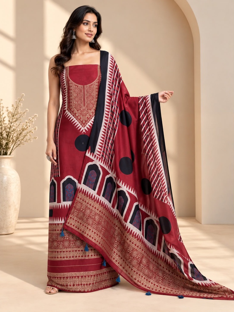 Ajrakh Dola Silk Suit Sets 5048