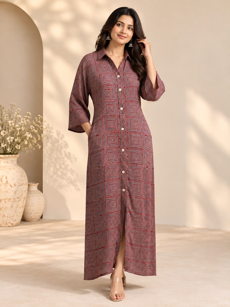 Ajrakh Modal Kaftan Style Dress 4803